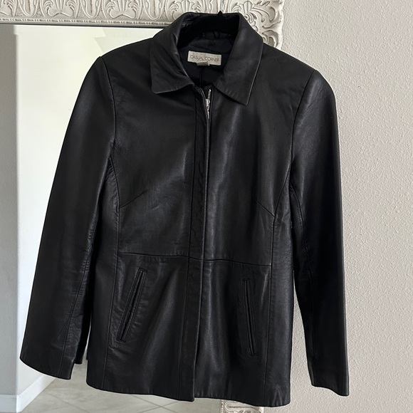 Casual Corner Black Leather Zippered Jacket